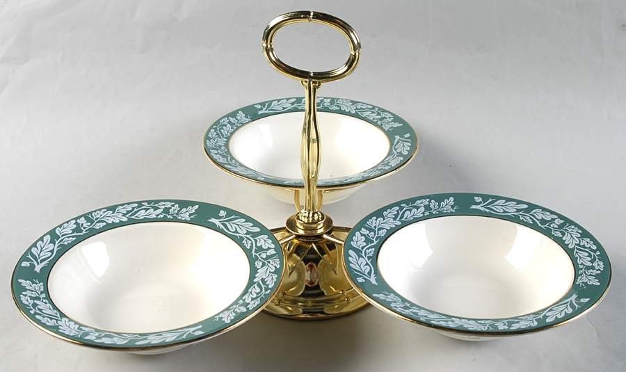 Teal Green (No Floral Center) 7" x 12" 3-Part Relish & Metal Stand (FR) HC by Century Service-1