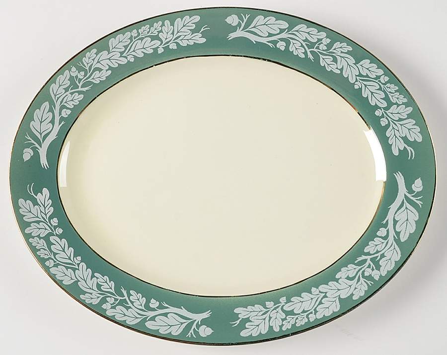 Teal Green (No Floral Center) 12" Oval Serving Platter by Century Service-1