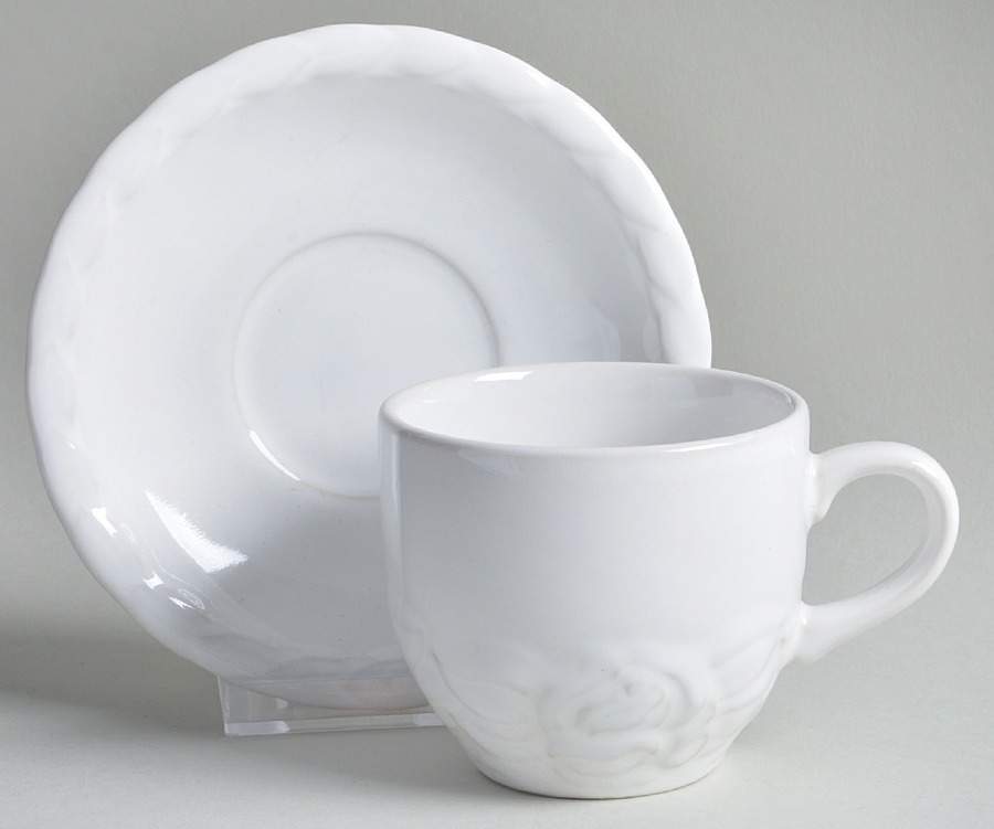 French Country Rose Oyster White Flat Cup & Saucer Set by Christian Dior-1