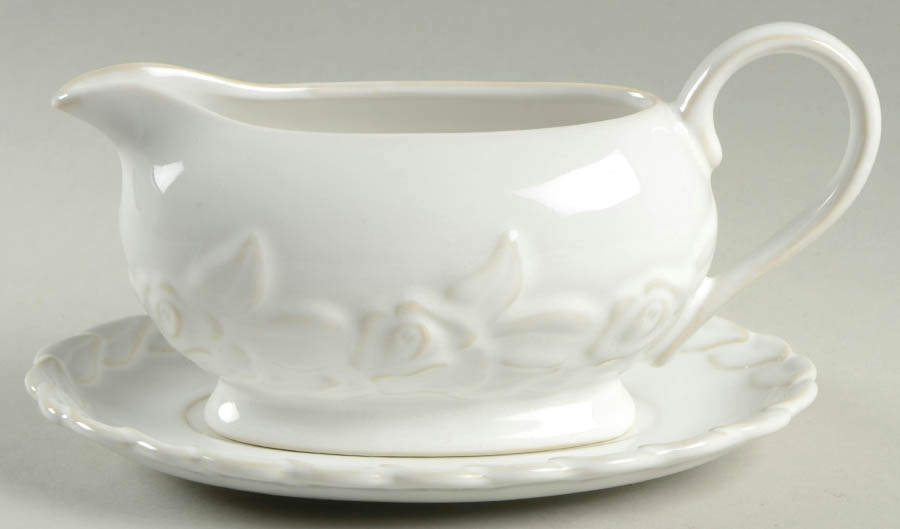 French Country Rose Oyster White Gravy Boat & Underplate by Christian Dior-1