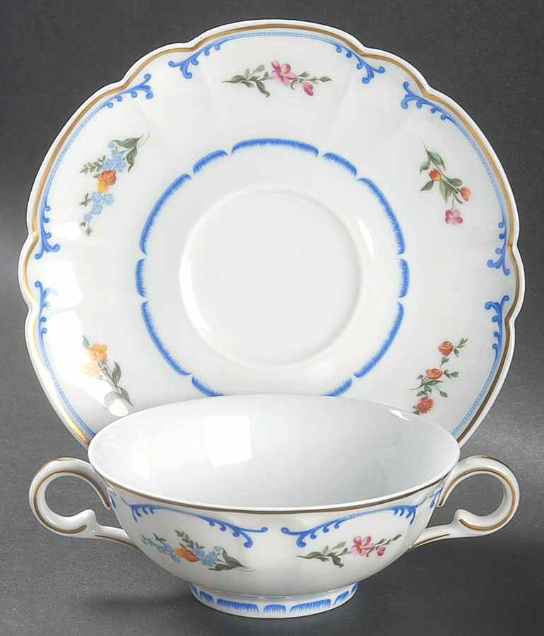 Marjolaine Footed Cream Soup Bowl & Saucer Set by Charles Field Haviland-1