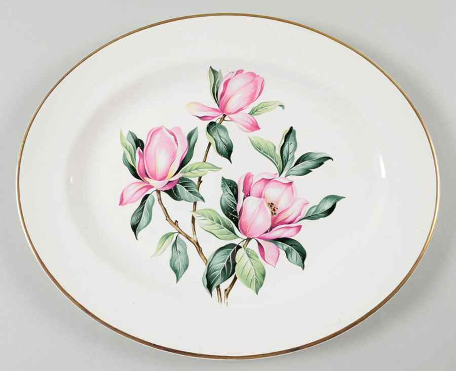 Pink Magnolia 13" Oval Serving Platter by Charm House-1