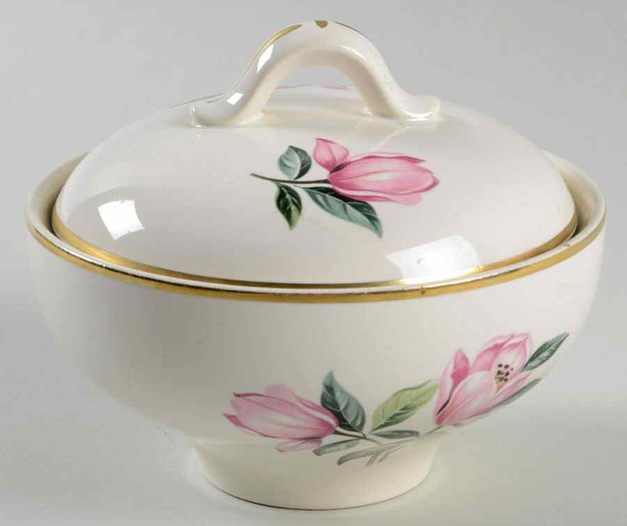 Pink Magnolia Sugar Bowl & Lid by Charm House-1