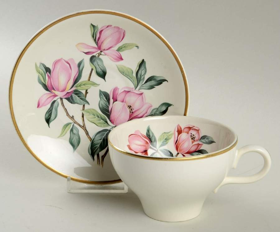 Pink Magnolia Flat Cup & Saucer Set by Charm House-1