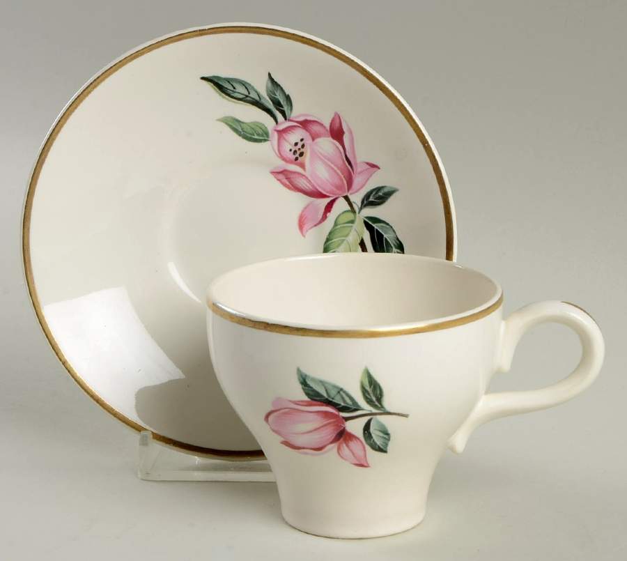 Pink Magnolia Flat Demitasse Cup & Saucer Set by Charm House-1