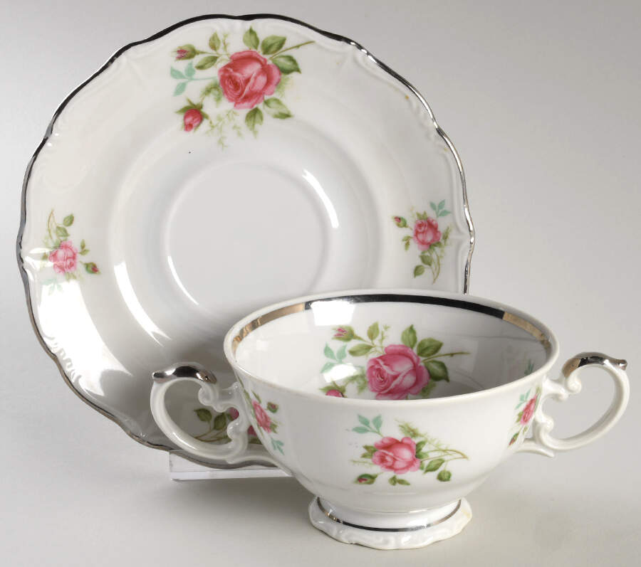Rose Footed Cream Soup Bowl & Saucer Set by Chalfonte-1