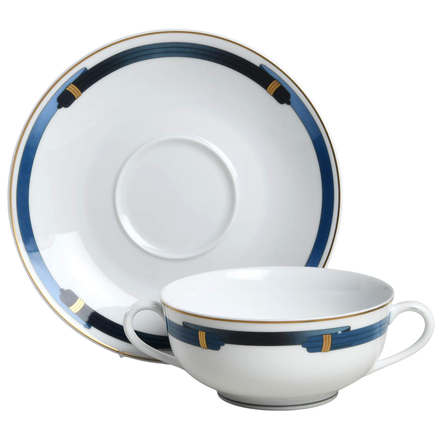 Iriana Bleu Flat Cream Soup Bowl & Saucer Set by Christofle-1