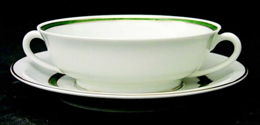 Ruban Vert Footed Cream Soup Bowl & Saucer Set by Christofle-1