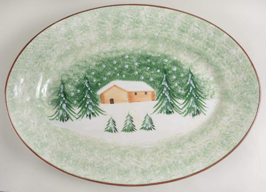 Log Cabin Christmas 21" Oval Serving Platter by The Cellar (China)-1