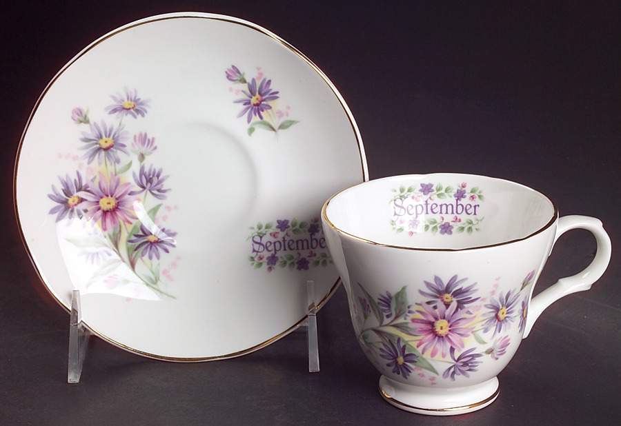 Flower of The Month Footed Cup & Saucer Set by Crown Trent-1