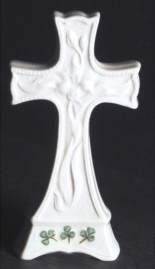 Shamrock 7" Ceramic Cross by Belleek Pottery (Ireland)-1