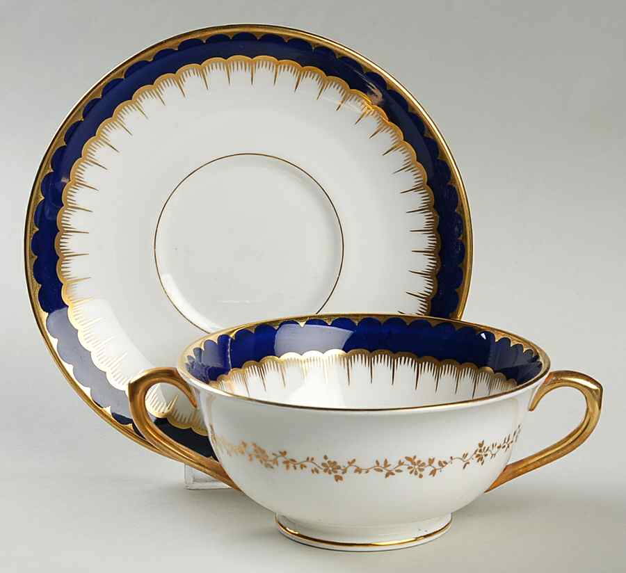 6143 Cobalt Blue Footed Cream Soup Bowl & Saucer Set by Coalport-1