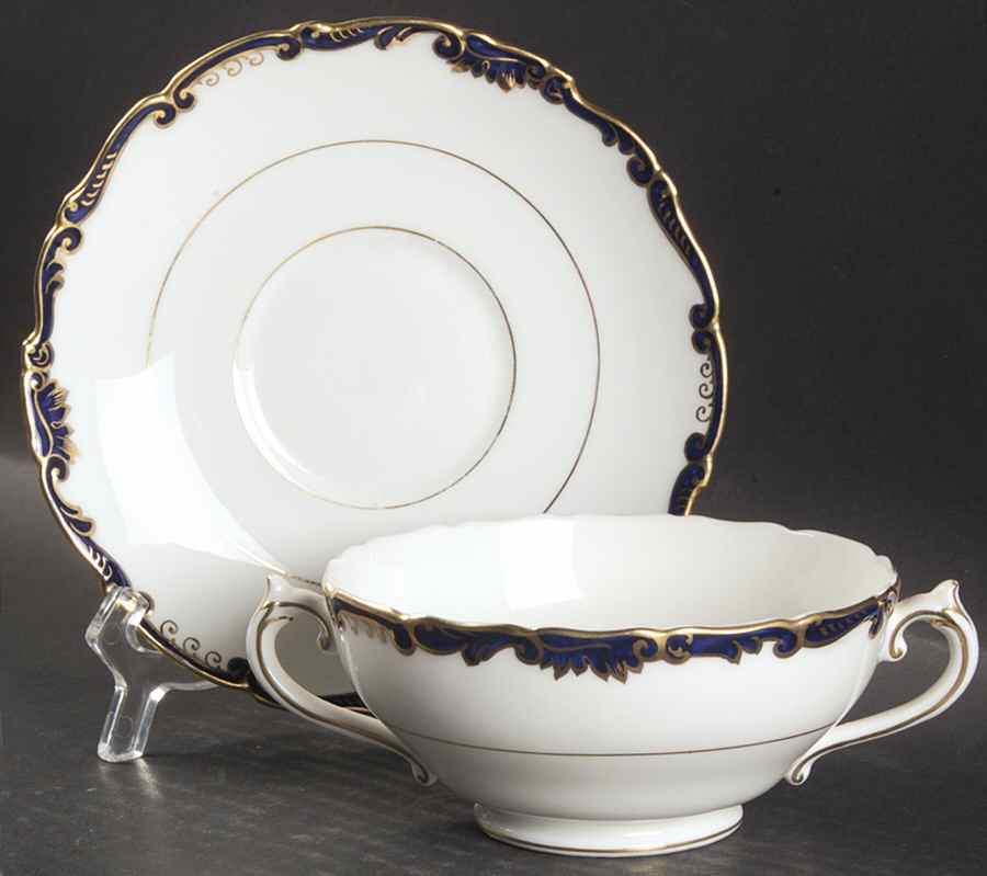 Admiral Cobalt Blue Footed Cream Soup Bowl & Saucer Set by Coalport-1
