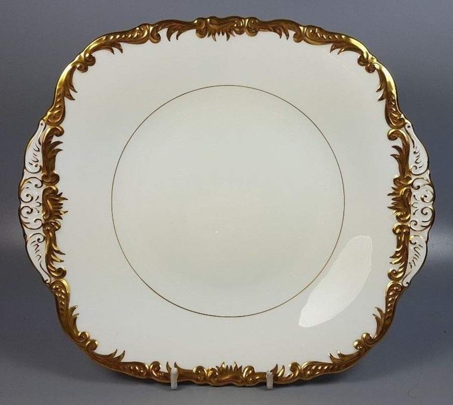 Admiral White and Gold Square Handled Cake Plate by Coalport-1
