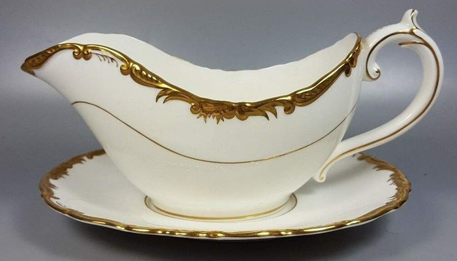 Admiral White and Gold Gravy Boat & Underplate by Coalport-1