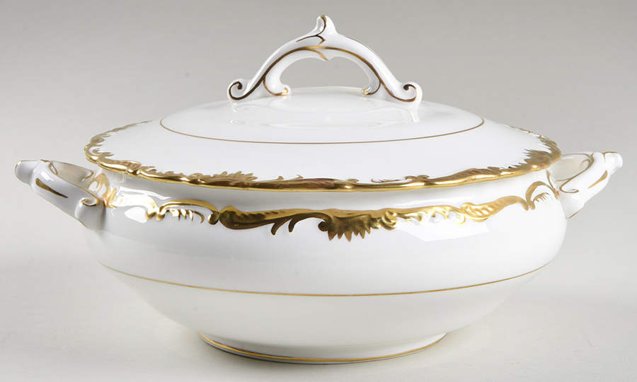 Admiral White and Gold Round Covered Vegetable by Coalport-1