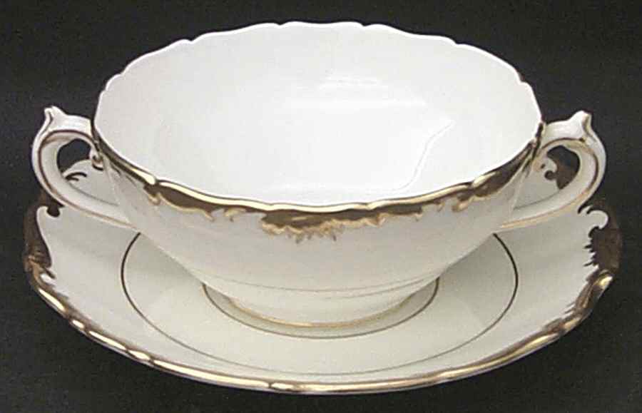 Admiral White and Gold Footed Cream Soup Bowl & Saucer Set by Coalport-1