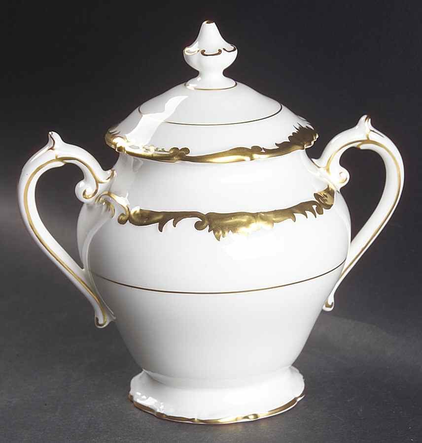 Admiral White and Gold Sugar Bowl & Lid by Coalport-1