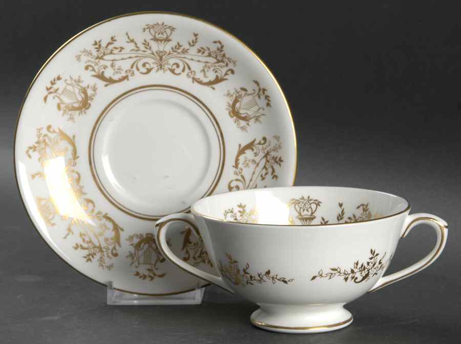 Allegro Footed Cream Soup Bowl & Saucer Set by Coalport-1