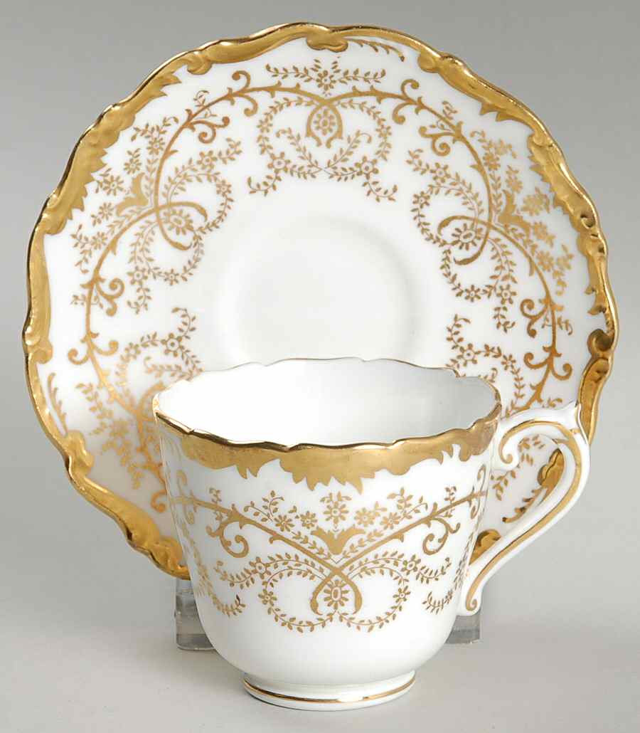 Anniversary White Footed Demitasse Cup & Saucer Set by Coalport-1