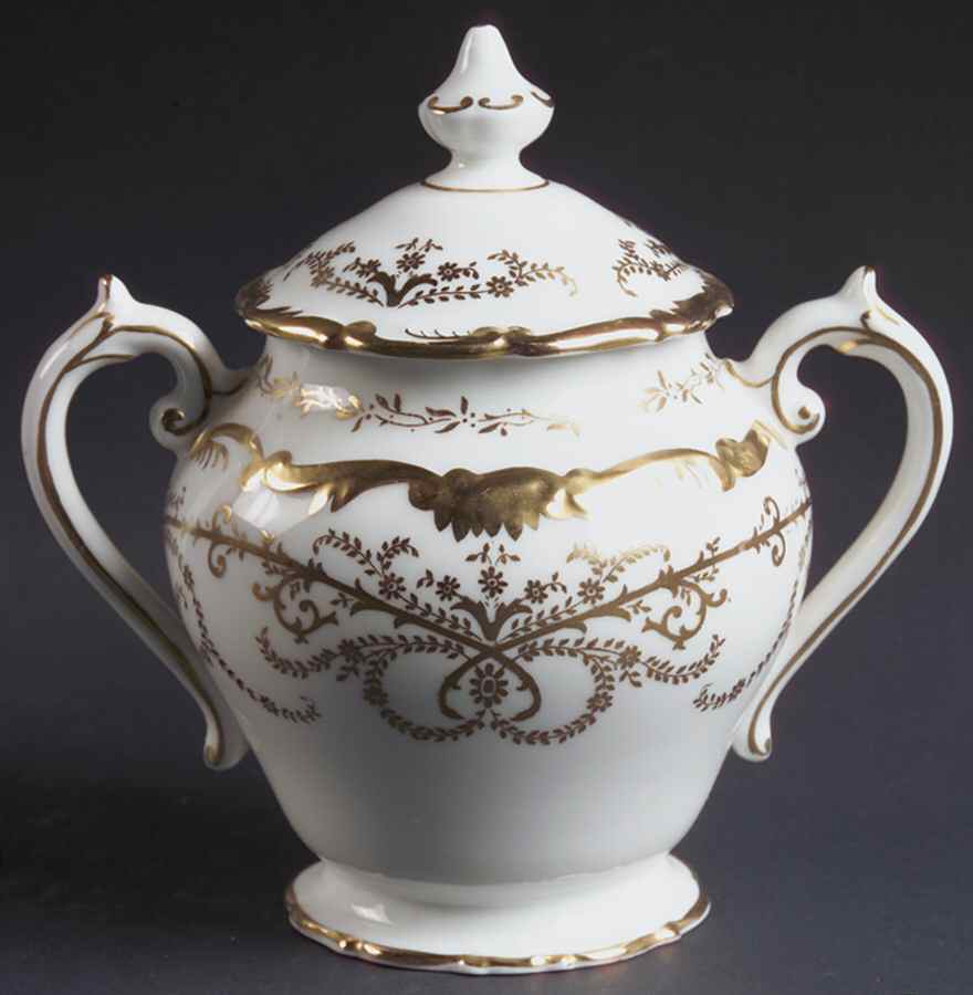 Anniversary White Sugar Bowl & Lid by Coalport-1