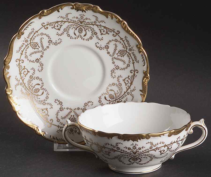 Anniversary White Footed Cream Soup Bowl & Saucer Set by Coalport-1