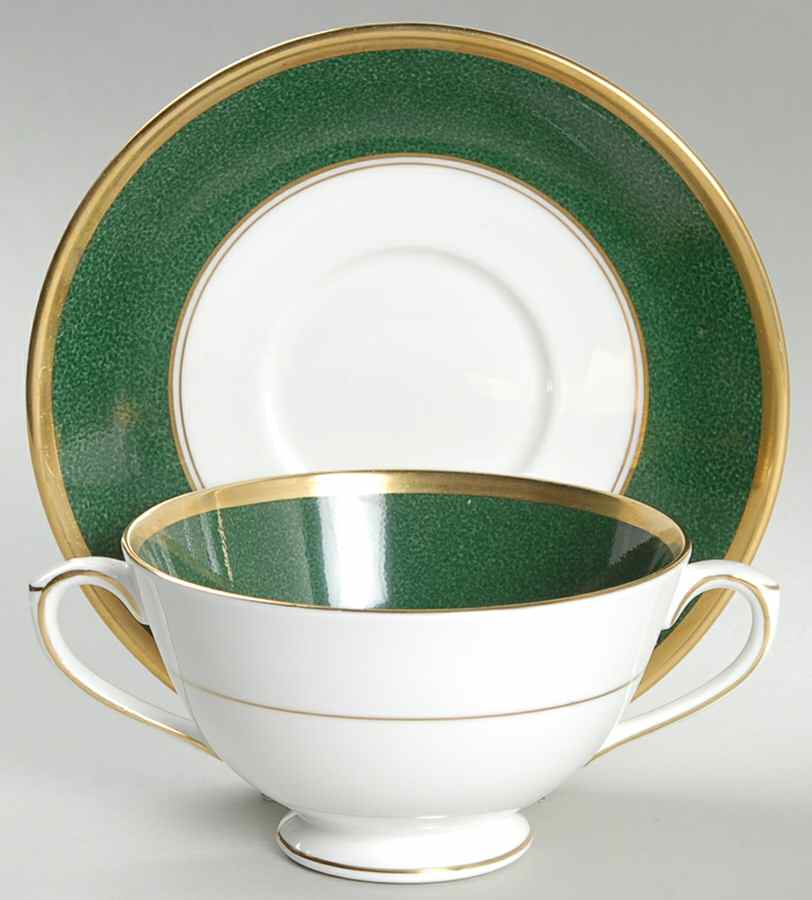 Athlone Green Footed Cream Soup Bowl & Saucer Set by Coalport-1