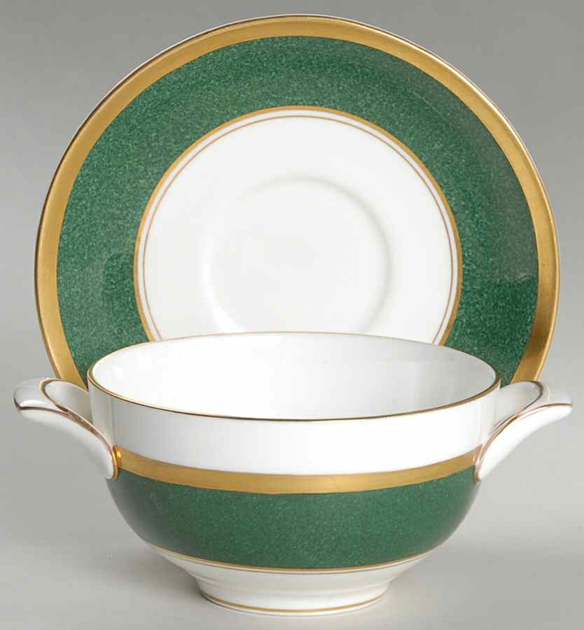 Athlone Green Flat Cream Soup Bowl & Saucer Set by Coalport-1
