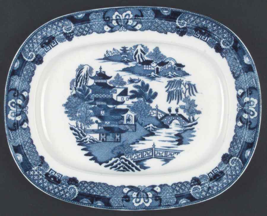 Blue Willow (Older, Porcelain) 12" Oval Serving Platter by Coalport-1