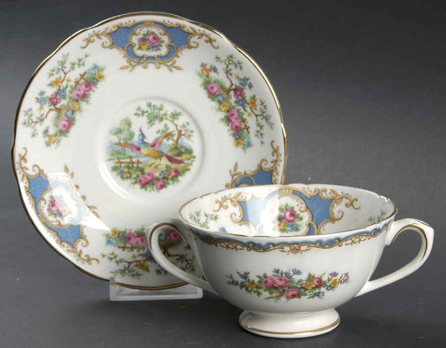 Broadway Blue Footed Cream Soup Bowl & Saucer Set by Coalport-1