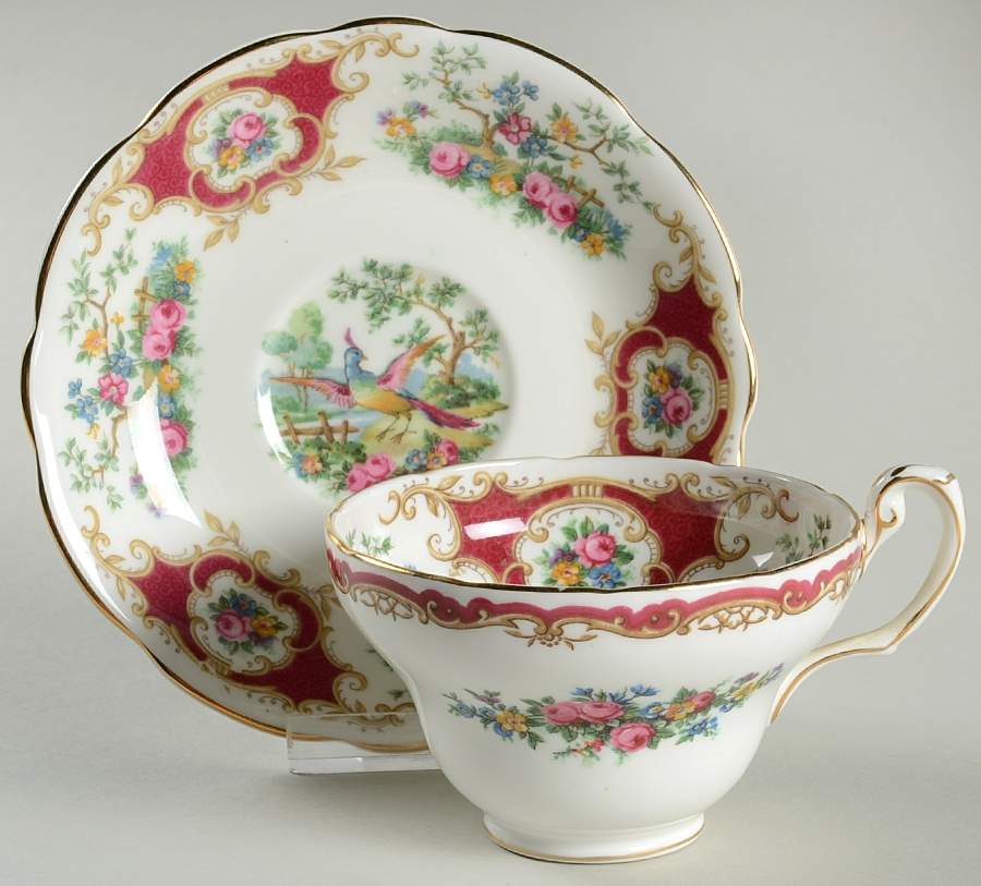 Broadway Marooon (Scalloped) Footed Cup & Saucer Set by Coalport-1