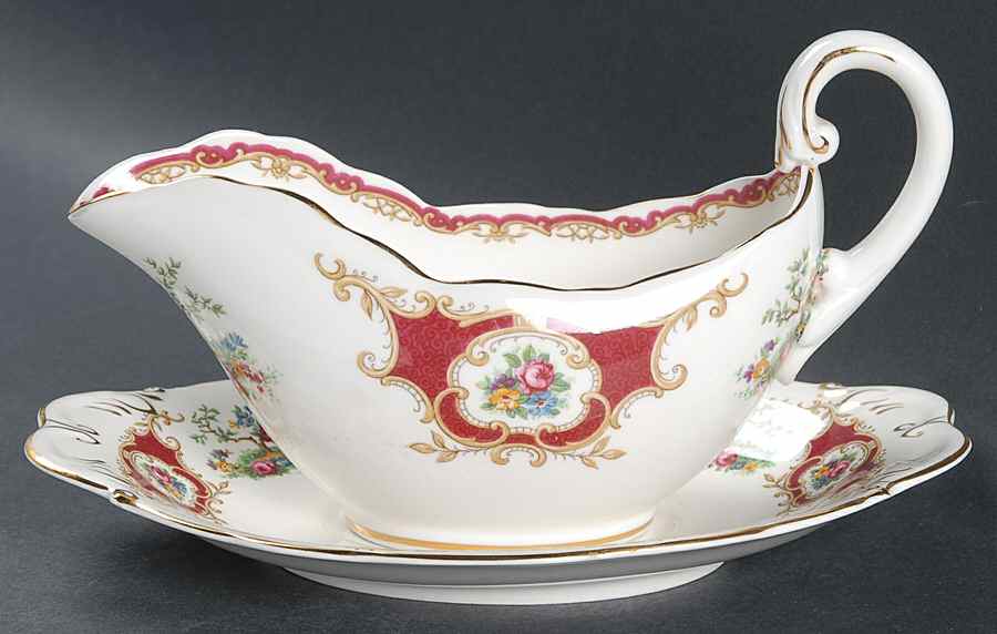 Broadway Marooon (Scalloped) Gravy Boat & Underplate by Coalport-1