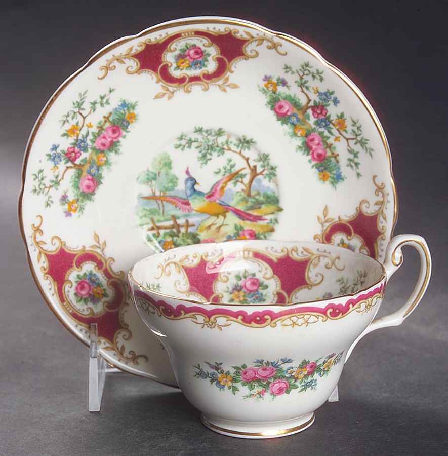 Broadway Marooon (Scalloped) Footed Cup & Saucer Set by Coalport-1