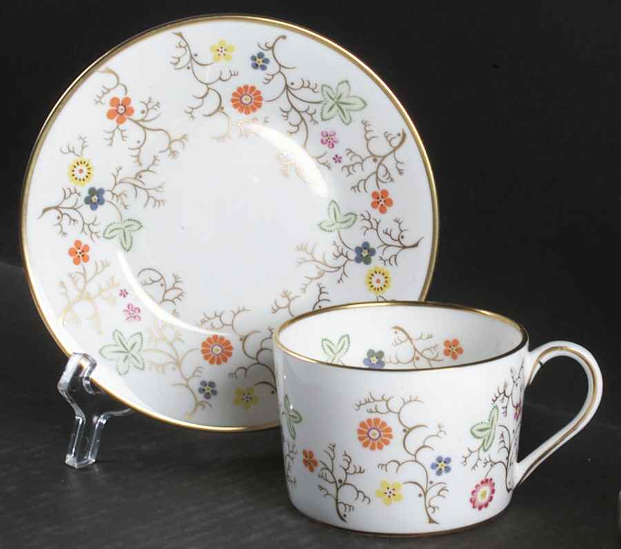 Brookdale (Smooth Edge) Bone Flat Cup & Saucer Set by Coalport-1