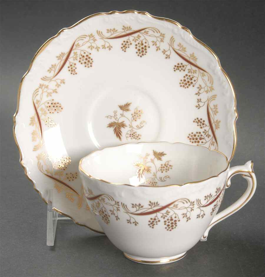 Burgundy Footed Cup & Saucer Set by Coalport-1