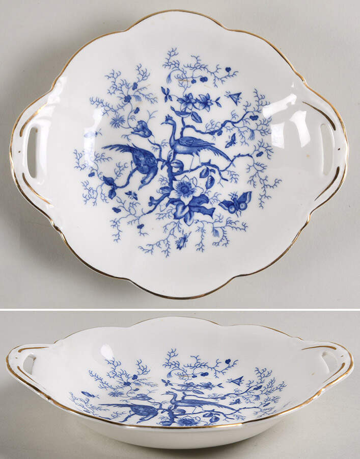 Cairo Blue On White (Not Raised, Gold) 2 Handle Bon Bon by Coalport-1