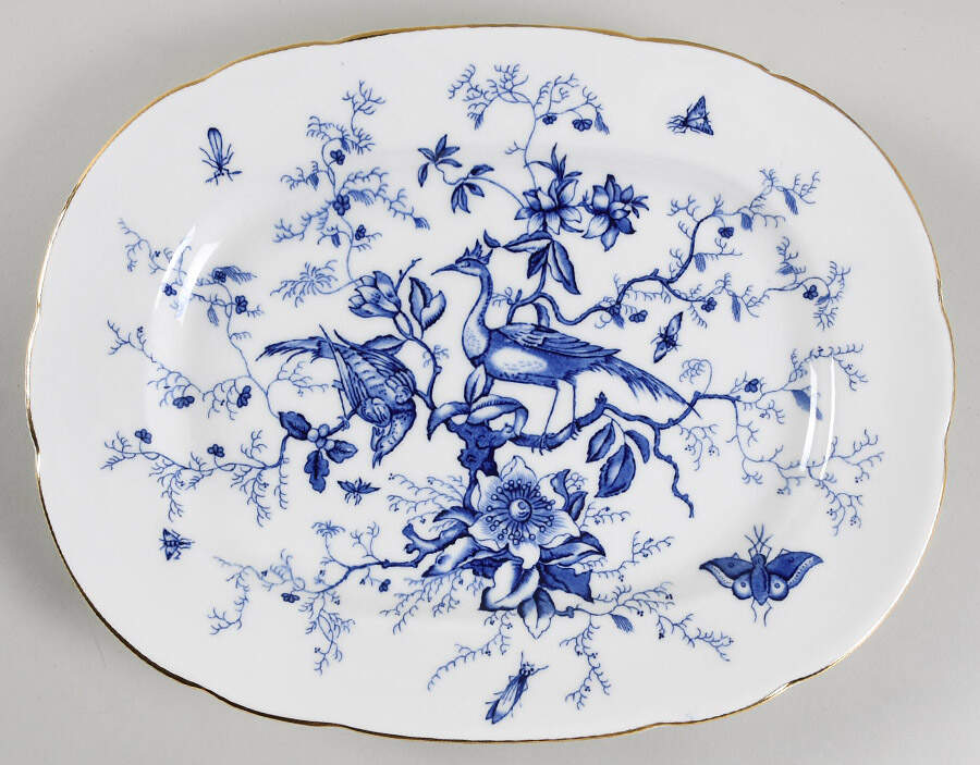 Cairo Blue On White (Not Raised, Gold) 12" Oval Serving Platter by Coalport-1