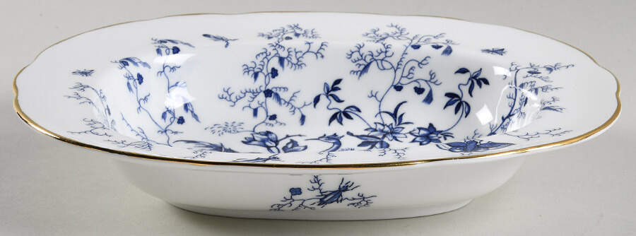Cairo Blue On White (Not Raised, Gold) 9" Oval Vegetable Bowl by Coalport-1