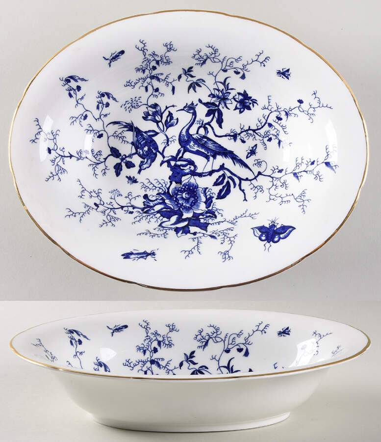 Cairo Blue On White (Not Raised, Gold) 9" Oval Vegetable Bowl by Coalport-1