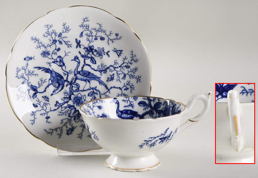 Cairo Blue On White (Not Raised, Gold) Footed Cup & Saucer Set by Coalport-1