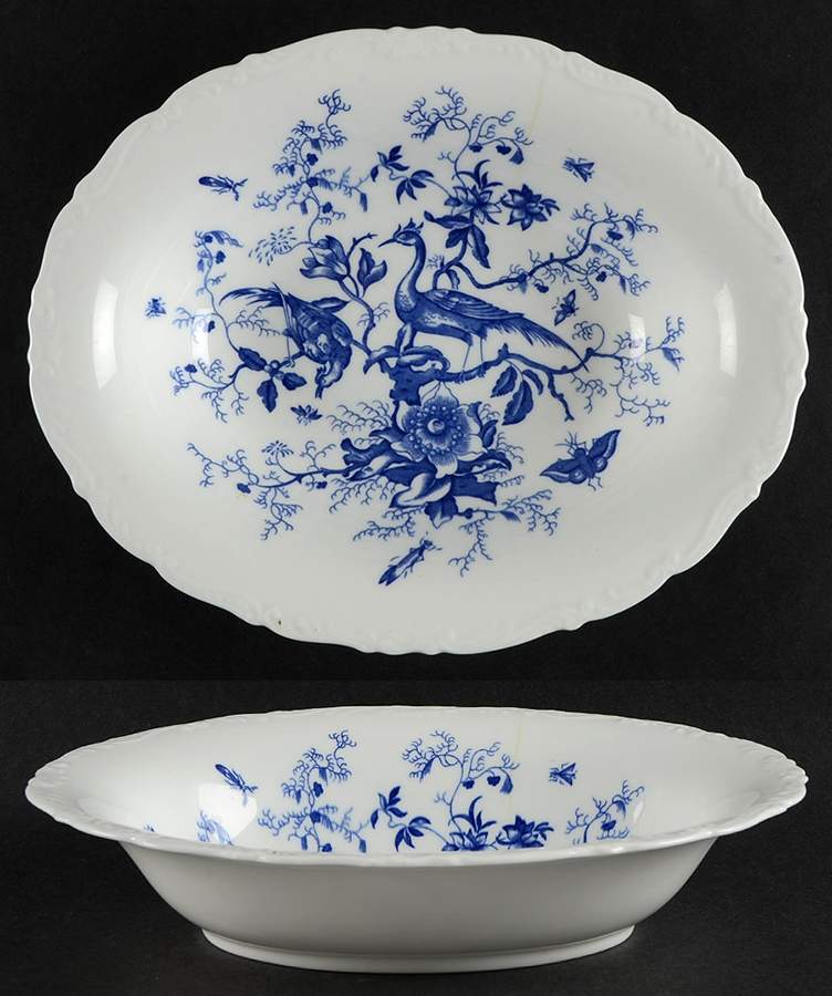 Cairo Blue on White (Raised Edge, No Trim) 9" Oval Vegetable Bowl by Coalport-1
