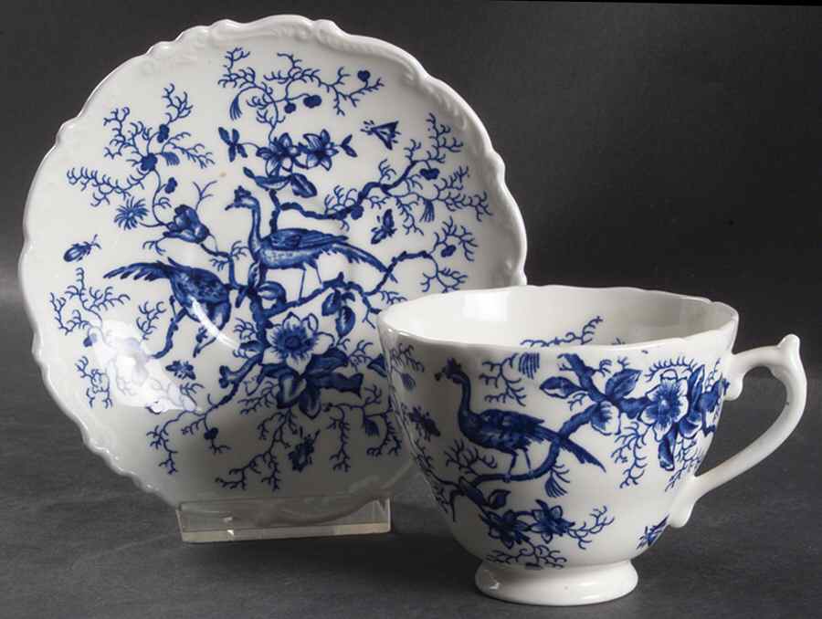 Cairo Blue on White (Raised Edge, No Trim) Footed Cup & Saucer Set by Coalport-1