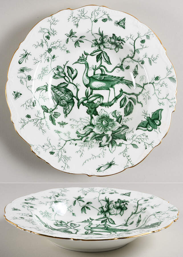Cairo Green on White (Gold) Rim Soup Bowl by Coalport-1