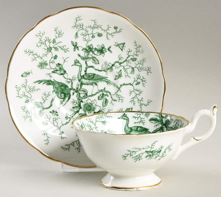 Cairo Green on White (Gold) Footed Cup & Saucer Set by Coalport-1