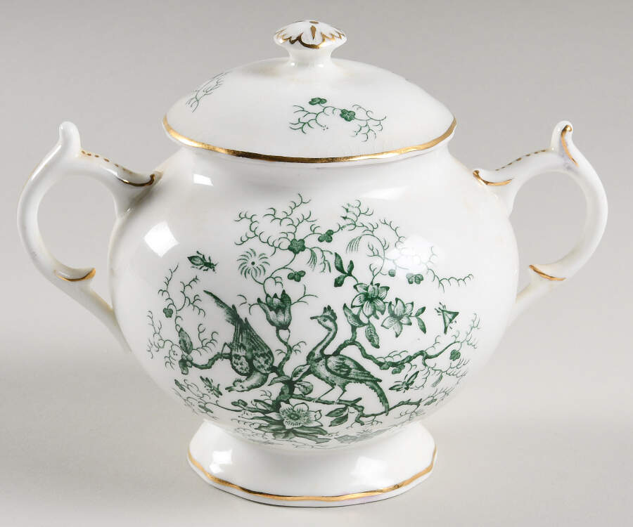 Cairo Green on White (Gold) Sugar Bowl & Lid by Coalport-1