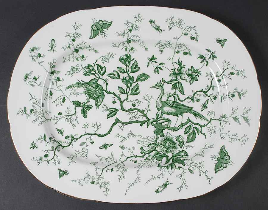Cairo Green on White (Gold) 14" Oval Serving Platter by Coalport-1