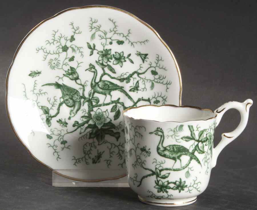 Cairo Green on White (Gold) Footed Demitasse Cup & Saucer Set by Coalport-1