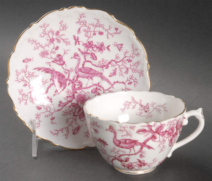Cairo Pink On White (Raised Edge, Gold) Footed Cup & Saucer Set by Coalport-1