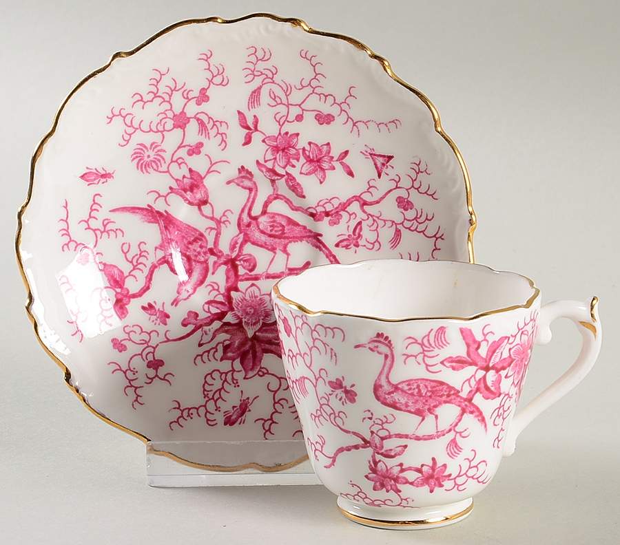 Cairo Pink On White (Raised Edge, Gold) Footed Demitasse Cup & Saucer Set by Coalport-1