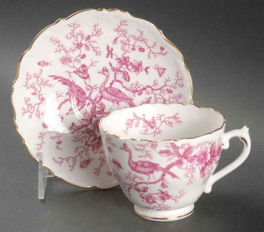 Cairo Pink On White (Raised Edge, Gold) Footed Cup & Saucer Set by Coalport-1